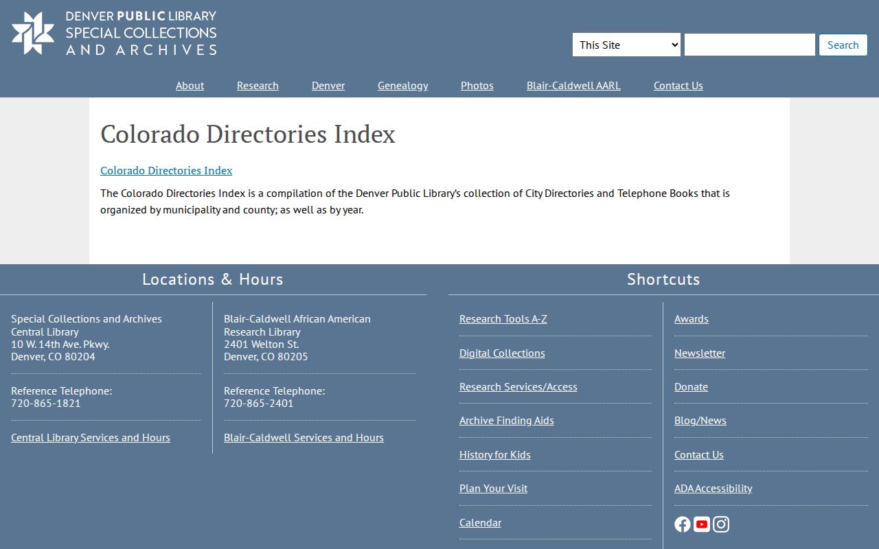 Castle Rock city directory research using the Denver Public Library Colorado directories index