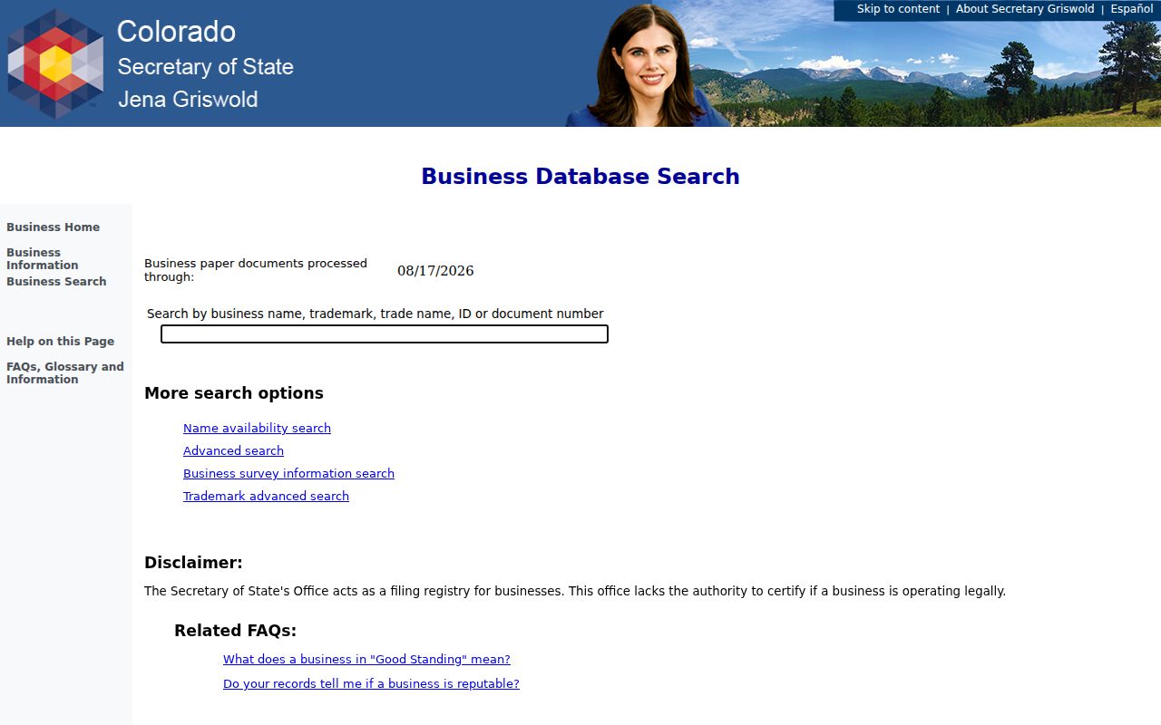 Castle Rock residents directory view of Colorado business entity search