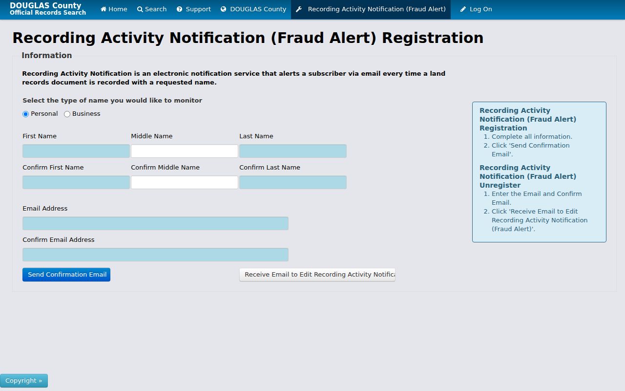 Castle Rock residents directory view of the Douglas recording fraud alert