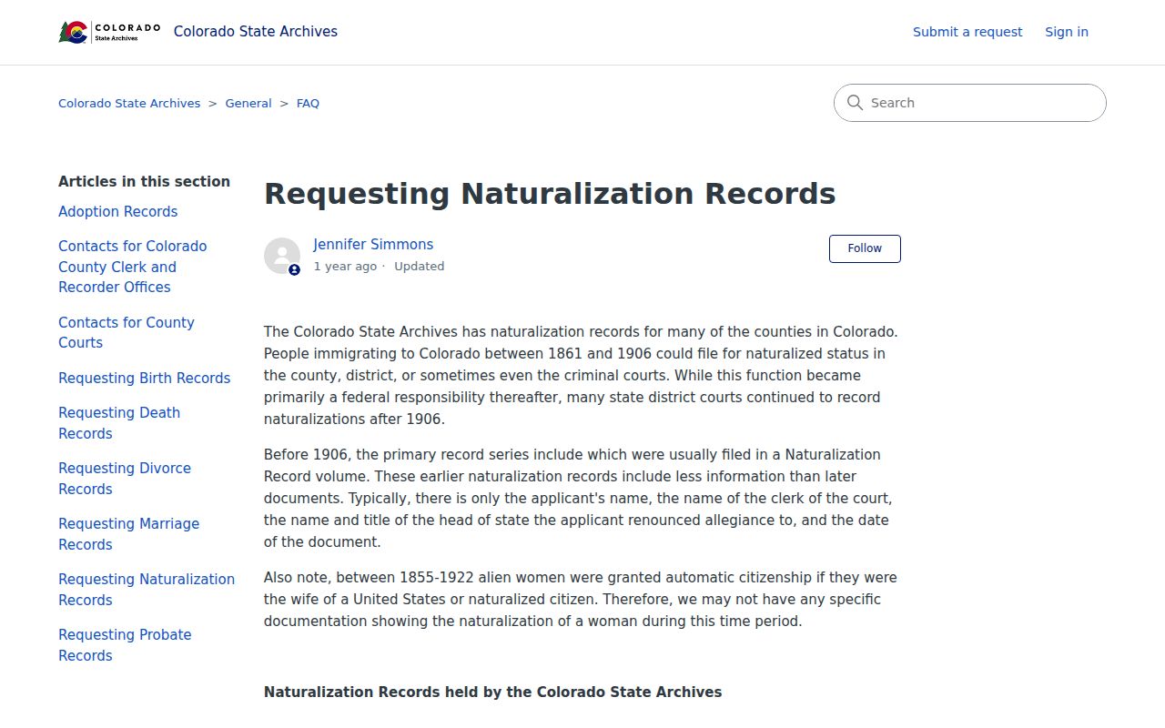 Castle Rock previous residents naturalization-record research at Colorado State Archives