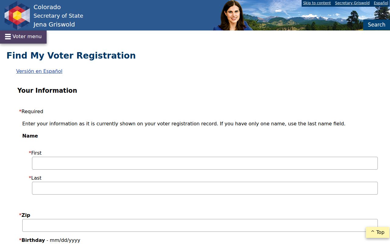 Castle Rock resident lookup, Colorado voter registration lookup fields