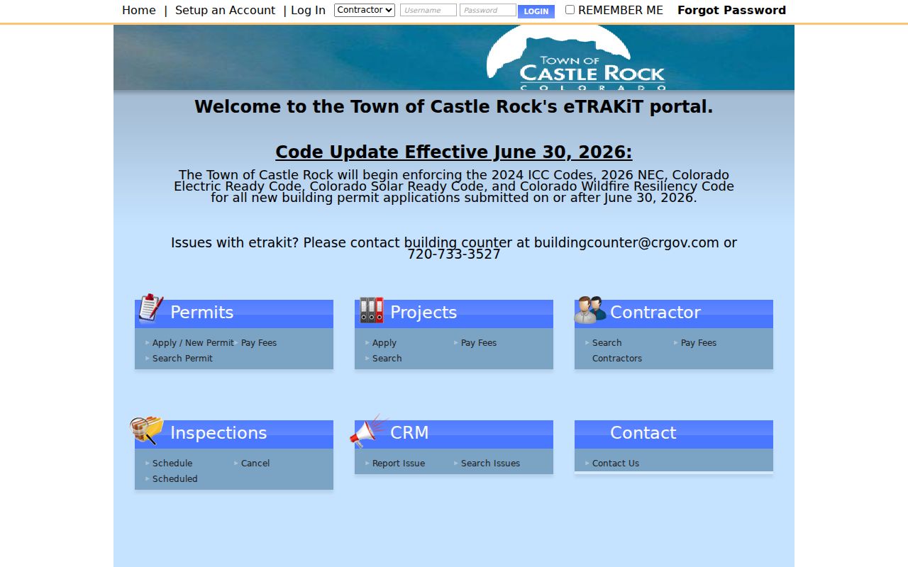 Castle Rock street directory eTRAKiT permit portal